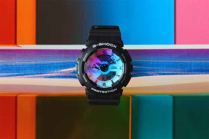 Casio G-Shock GA-110SR-1ADR Iridescent Color Series Digital Analog Dial Black Resin Band
