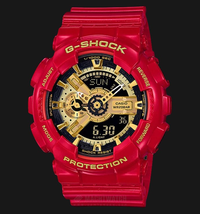 Casio G-Shock Special Color Models GA-110VLA-4ADR Black Digital Analog Dial Red Resin Band