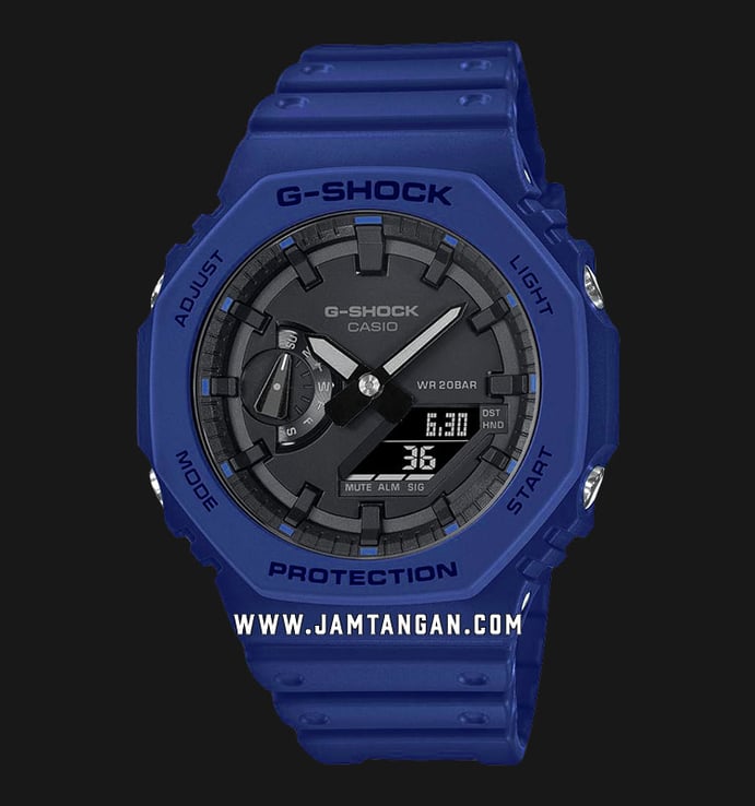 Casio G-Shock GA-2100-2ADR CasiOak Black Digital Analog Dial Blue Resin Band