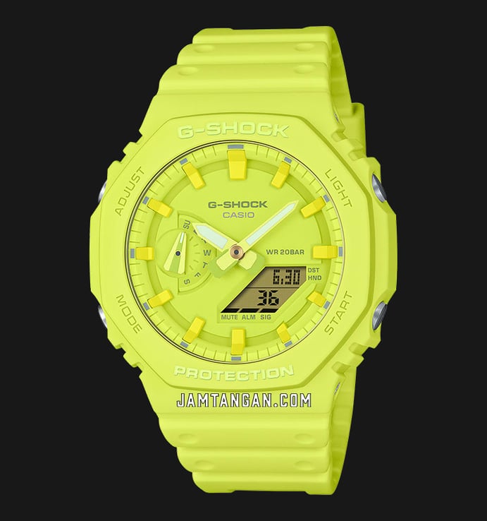 Casio G-Shock X ITZY GA-2100-9A9DR Tone On Tone Series Analog Digital Dial Neon Yellow Resin Band