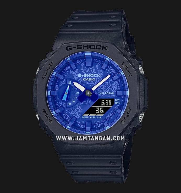 Casio G-Shock GA-2100BP-1ADR Blue Paisley Digital Analog Blue Dial Black Resin Band