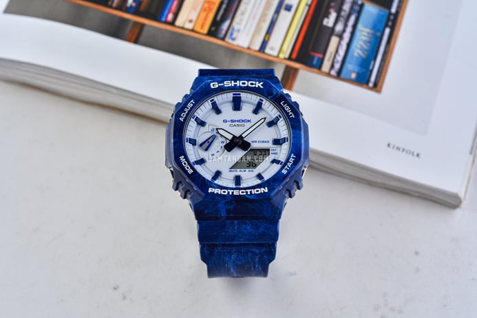 Casio G-Shock GA-2100BWP-2ADR Chinese Porcelain Digital Analog Light Blue Dial Blue Resin Band