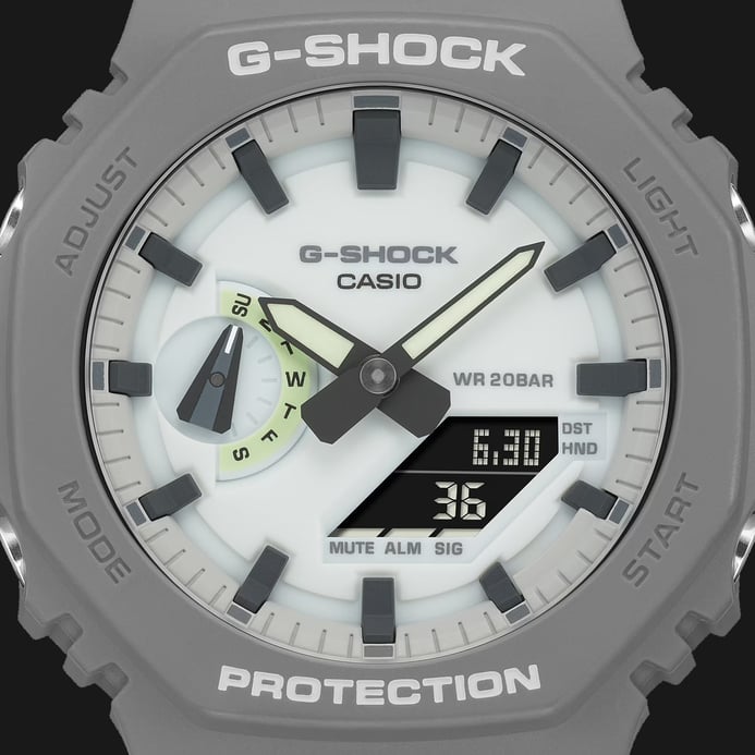 Casio G-Shock GA-2100HD-8ADR Hidden Glow Series Digital Analog Luminous Dial Grey Resin Band