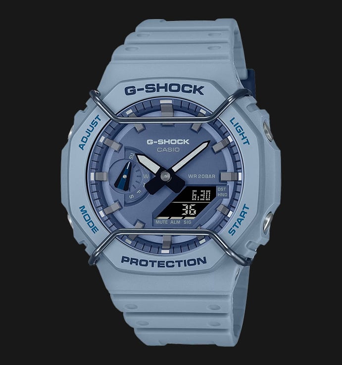 Casio G-Shock GA-2100PT-2ADR Tone On Tone Collection Digital Analog Dial Smoky Blue Resin Band