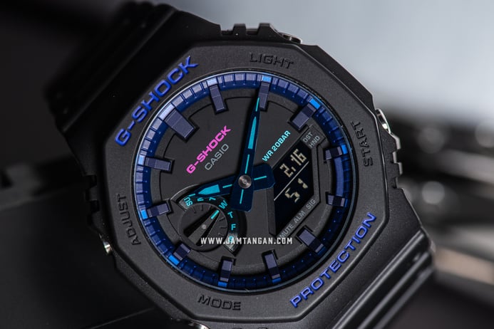 Casio G-Shock GA-2100VB-1ADR Virtual Blue Digital Analog Dial Black Resin Band