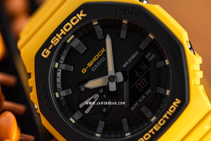 Casio G-Shock GA-2110SU-9ADR Utility Color Series Black Digital Analog Dial Yellow Resin Band