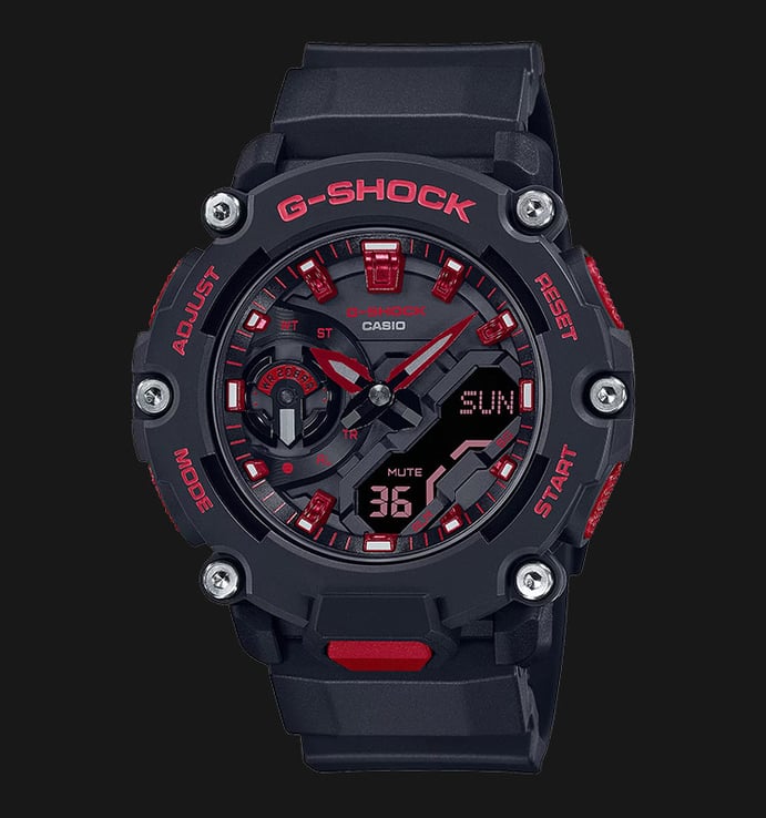 Casio G-Shock GA-2200BNR-1ADR Ignite Red Series Digital Analog Black Dial Black Resin Band