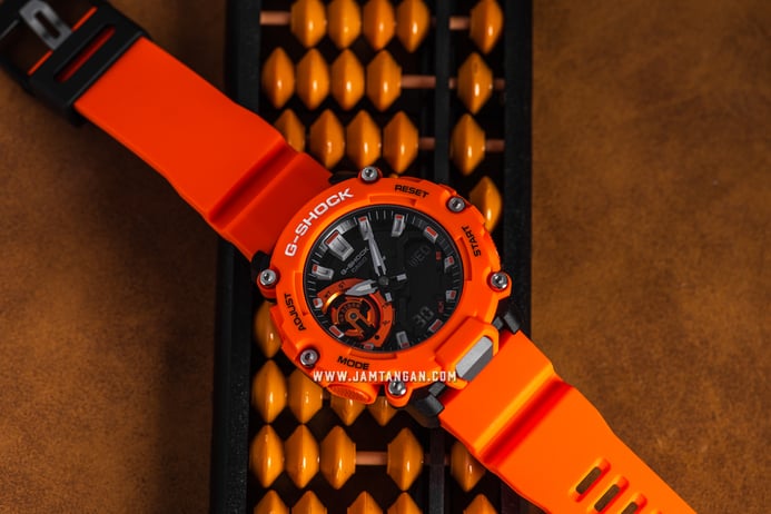 Casio G-Shock GA-2200M-4ADR Carbon Core Guard Digital Analog Dial Orange Resin Band