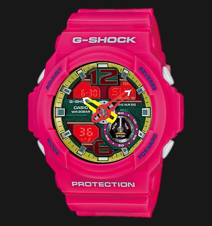 Casio G-Shock GA-310-4ADR Multi Color Digital Analog Dial Pink Neon Resin Strap