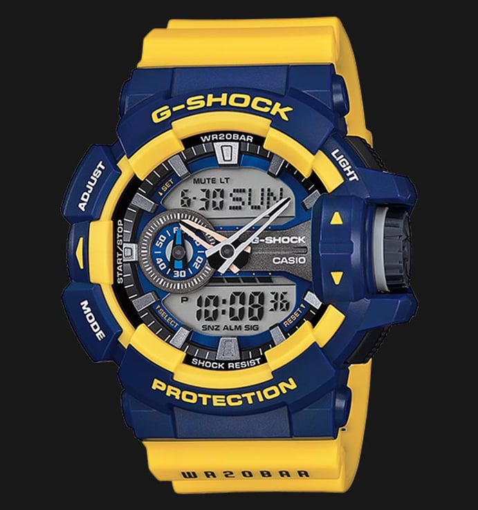 Casio G-Shock GA-400-9BDR Men Digital Analog Dial Yellow Resin Strap