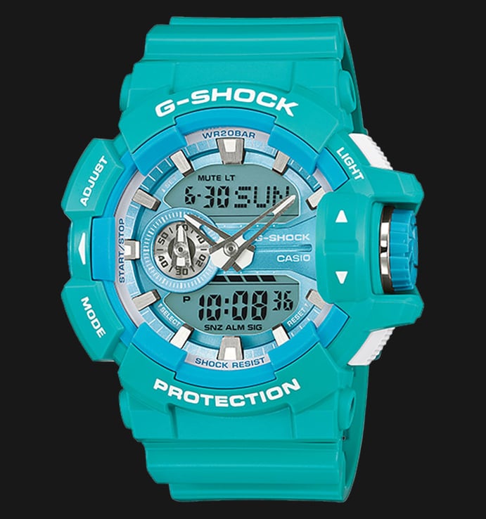 Casio G-Shock GA-400A-2ADR Men Digital Analog Dial Cyan Resin Strap