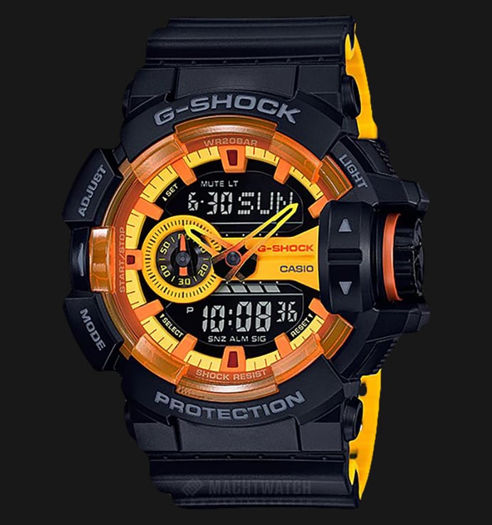Casio G-Shock Special Color Model GA-400BY-1ADR Dual Color Dial Black Resin Band