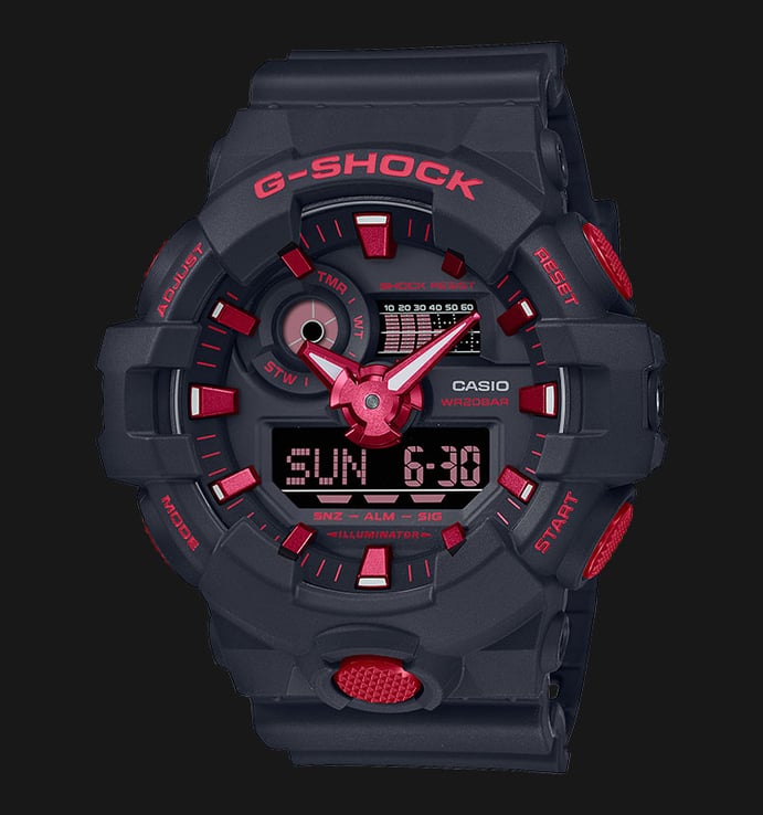 Casio G-Shock GA-700BNR-1ADR Ignite Red Digital Analog Dial Black Resin Band