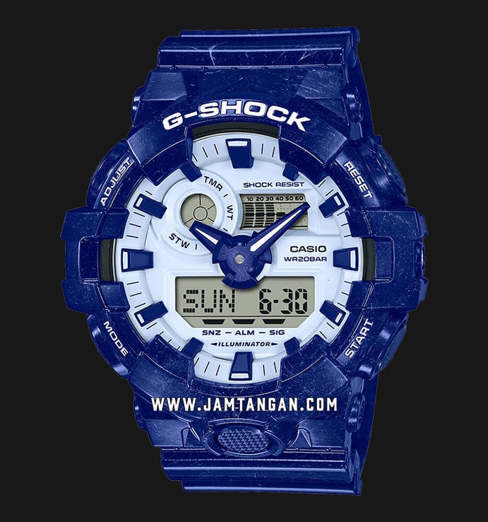 Casio G-Shock GA-700BWP-2ADR Chinese Porcelain Light Blue Digital Analog Dial Navy Blue Resin Band