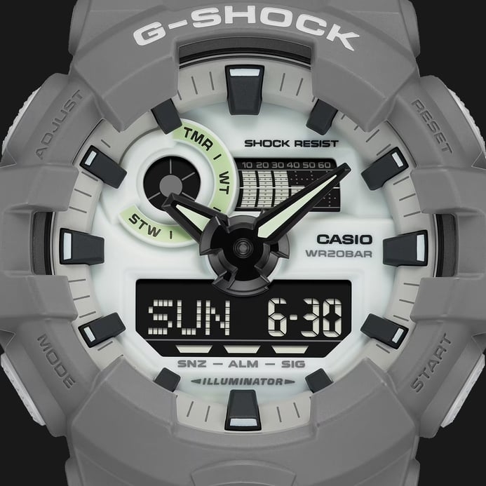 Casio G-Shock GA-700HD-8ADR Hidden Glow Series Digital Analog Luminous Dial Grey Resin Band
