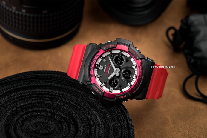 Casio G-Shock GAW-100RB-1AJF Multiband 6 Black Dial Red Resin Band