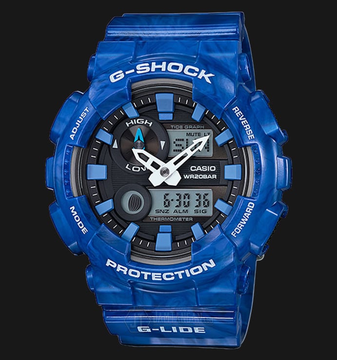Casio G-Shock G-Lide GAX-100MA-2ADR Black Digital Analog Dial Blue Resin Strap