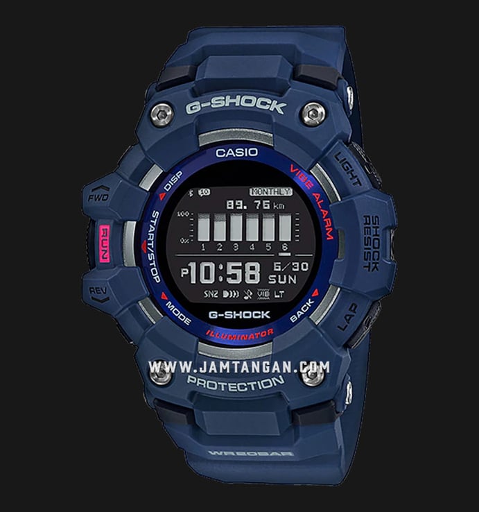 Casio G-Shock G-Squad GBD-100-2DR Black Digital Dial Blue Resin Band