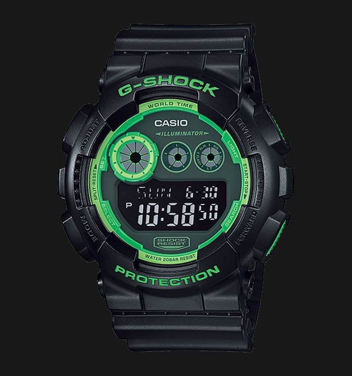 Casio G-Shock GD-120N-1B3DR Green Digital Dial Black Resin Strap