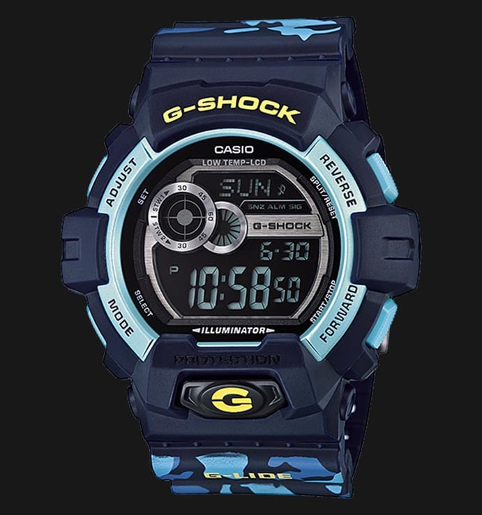 Casio G-Shock G-LIDE GLS-8900CM-2DR Black Digital Dial Blue Camouflage Resin Strap