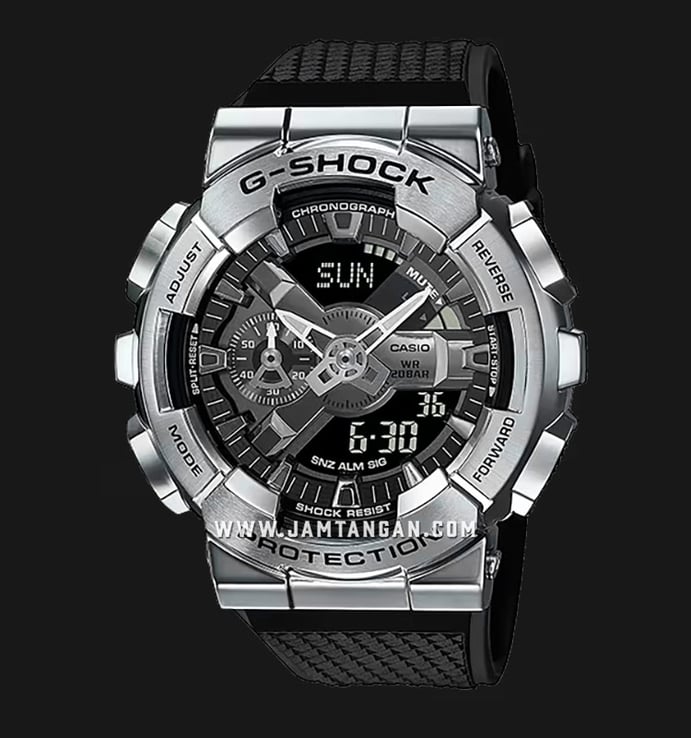 Casio G-Shock GM-110-1ADR Metalized Forged Series Men Digital Analog Dial Black Resin Band