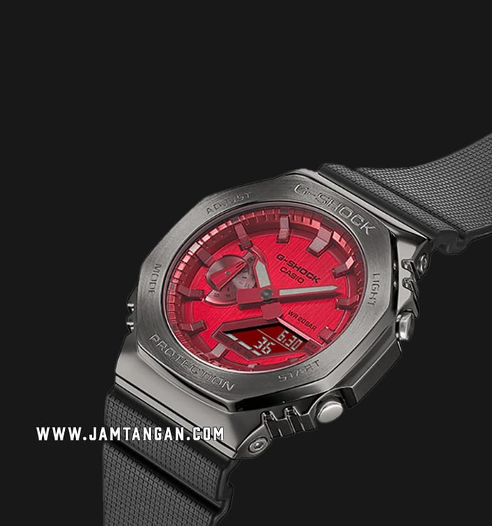 Casio G-Shock GM-2100B-4ADR CasiOak Metal Covered Red Analog Digital Dial Black Resin Band