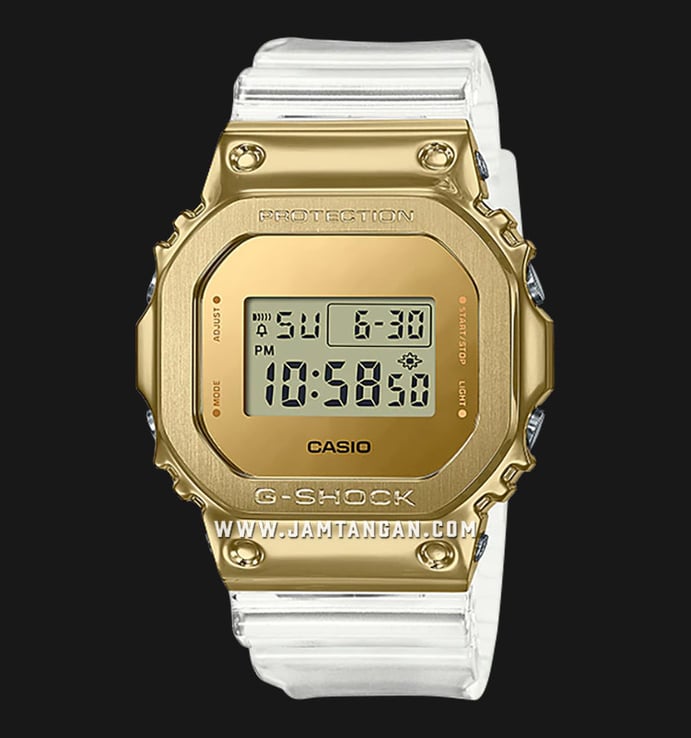 Casio G-Shock GM-5600SG-9DR Gold Ingot Collection Square Metal Covered Digital Dial Clear Resin Band