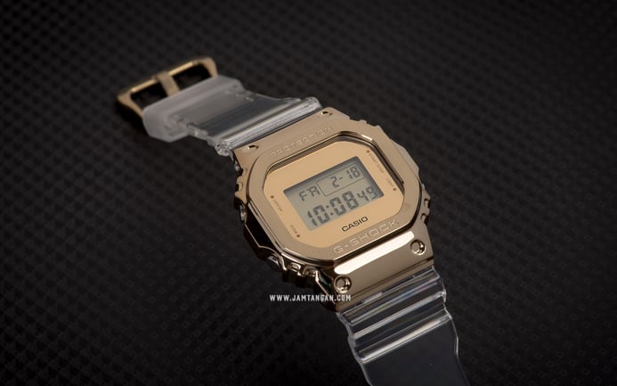 Casio G-Shock GM-5600SG-9DR Gold Ingot Collection Square Metal Covered Digital Dial Clear Resin Band