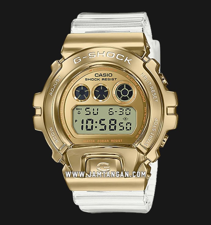Casio G-Shock GM-6900SG-9DR Gold Ingot Collection Metal Covered Digital Dial Clear Resin Band
