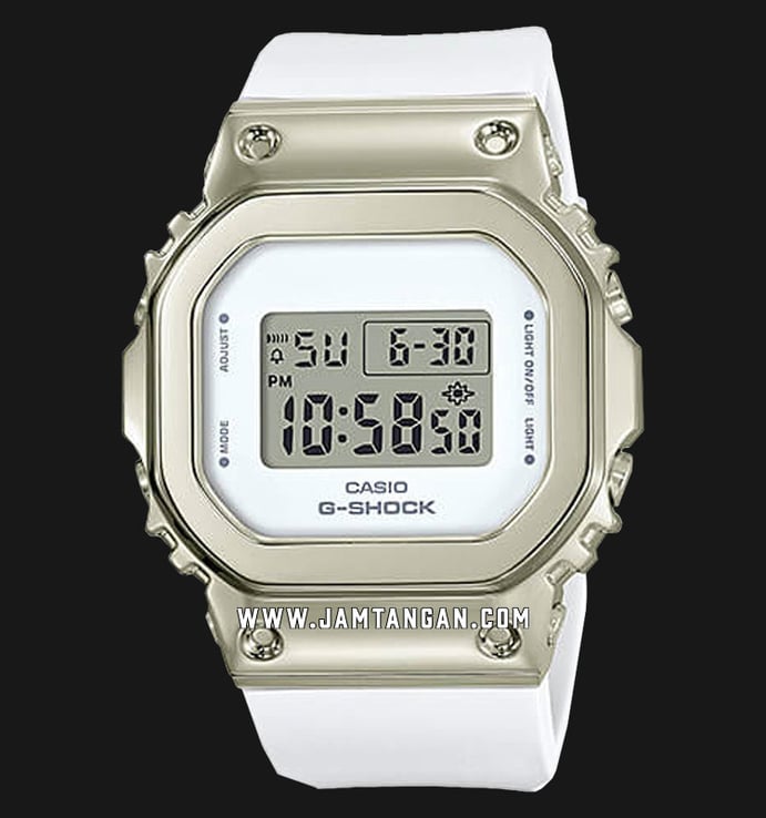 Casio G-Shock GM-S5600G-7DR S Series Metal Square Ladies Digital Dial White Resin Band