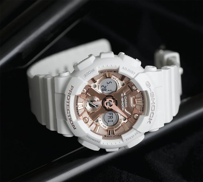 Casio G-Shock GMA-S120MF-7A2DR Rose Gold Digital Analog Dial White Resin Band