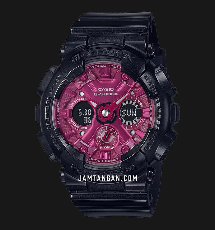 Casio G-Shock GMA-S120RB-1ADR Red And Black Collection Magenta Digital Analog Dial Black Resin Band