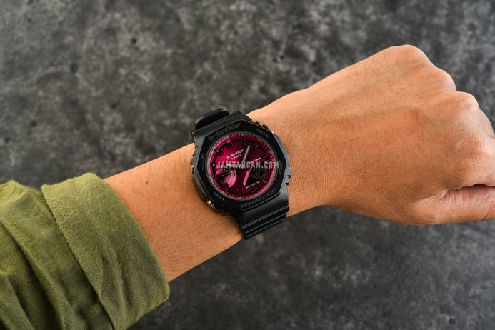 Casio G-Shock GMA-S120RB-1ADR Red And Black Collection Magenta Digital Analog Dial Black Resin Band