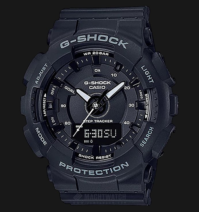 Casio G-Shock S Series GMA-S130-1ADR Black Digital Analog Dial Black Resin Band