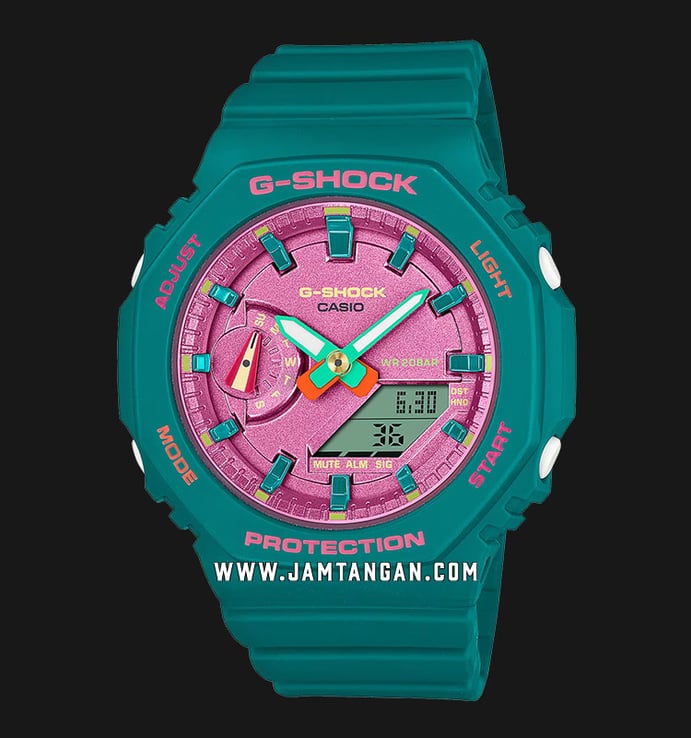 Casio G-Shock GMA-S2100BS-3ADR CasiOak Spring And Summer Pink Digital Analog Dial Green Resin Band