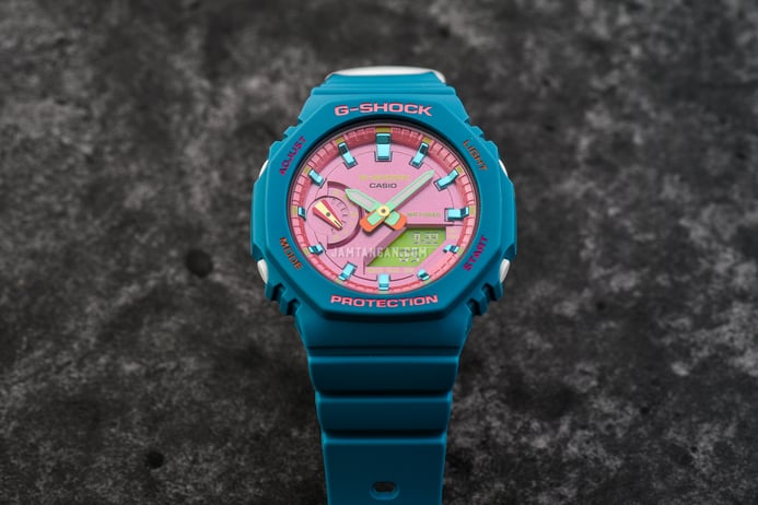 Casio G-Shock GMA-S2100BS-3ADR CasiOak Spring And Summer Pink Digital Analog Dial Green Resin Band