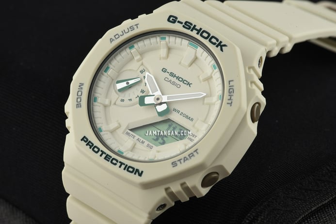 Casio G-Shock GMA-S2100GA-7ADR CasiOak Green Accent Series Digital Analog Dial White Resin Band