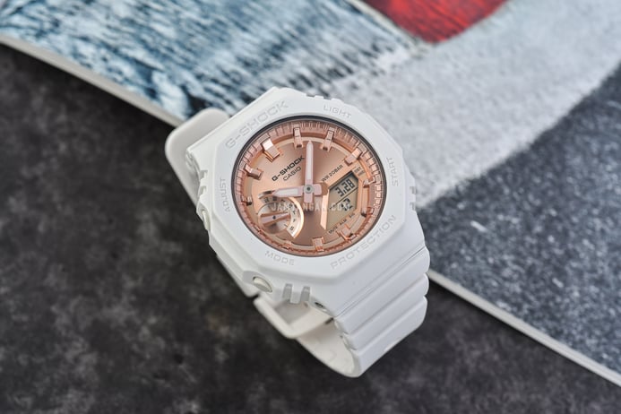 Casio G-Shock X ITZY GMA-S2100MD-7ADR CasiOak Pink Metallic Collection White Resin Band