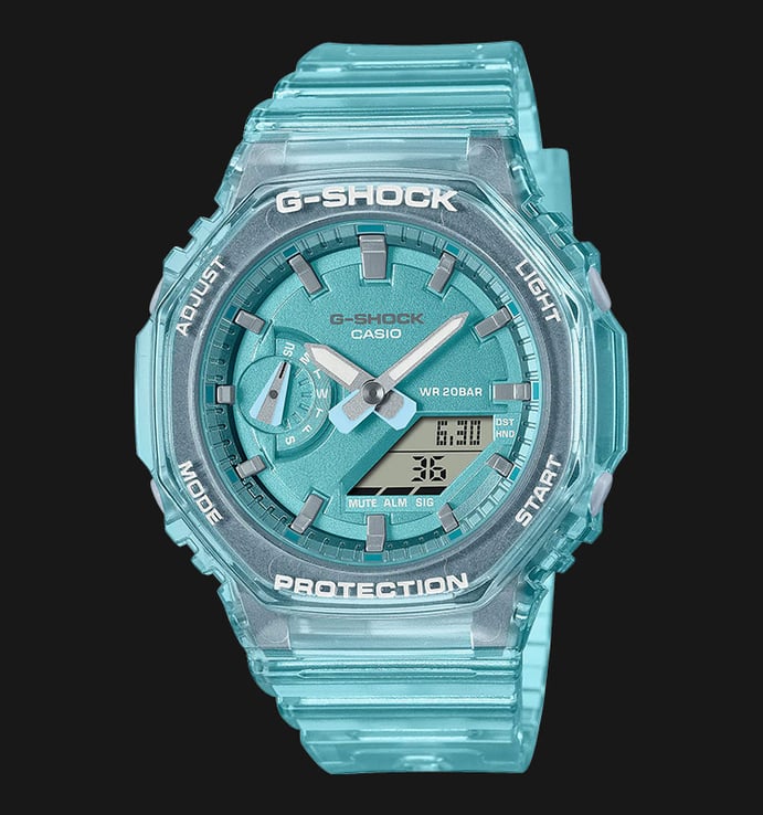 Casio G-Shock GMA-S2100SK-2ADR CasiOak Digital Analog Dial Tiffany Blue Transparent Resin Band