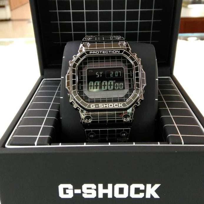Casio G-Shock GMW-B5000CS-1JR Full Metal Grid Tunnel Black Digital Dial Black Stainless Steel Band