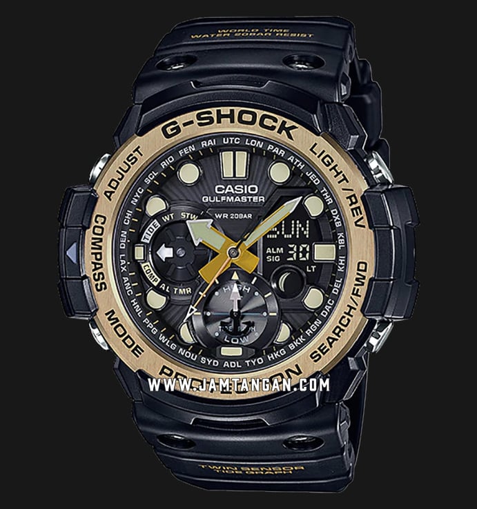 Casio G-Shock Gulfmaster GN-1000GB-1AER Digital Analog Dial Black Resin Strap