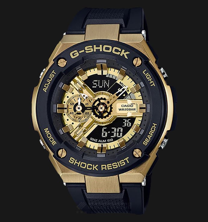Casio G-Shock G-Steel GST-400G-1A9DR Gold Digital Analog Dial Black Resin Strap