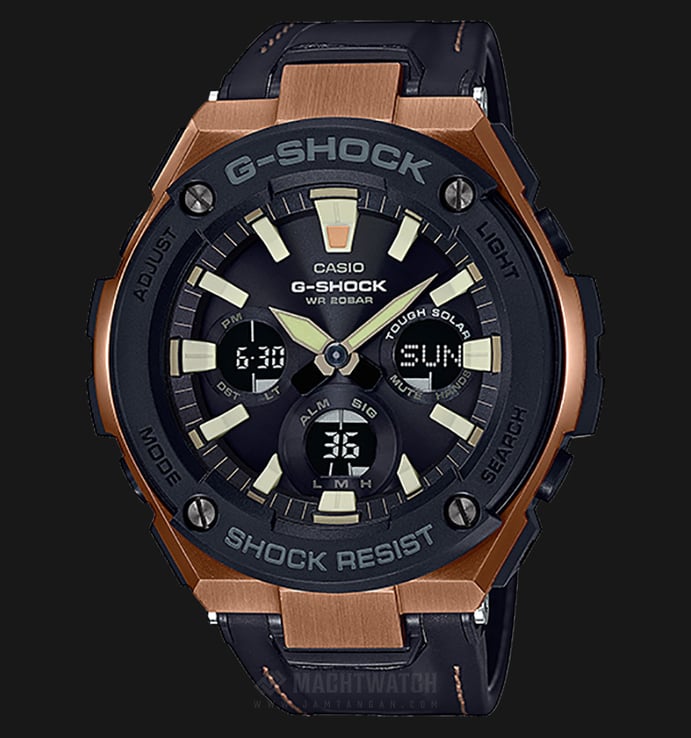 Casio G-Shock GST-S120L-1ADR G-Steel Black Digital Analog Dial Black Tough Leather Strap