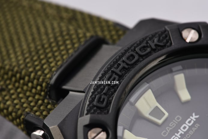 Casio G-Shock G-Steel GST-S130BC-1A3DR Men Black Digital Analog Dial Green Olive Nylon Strap