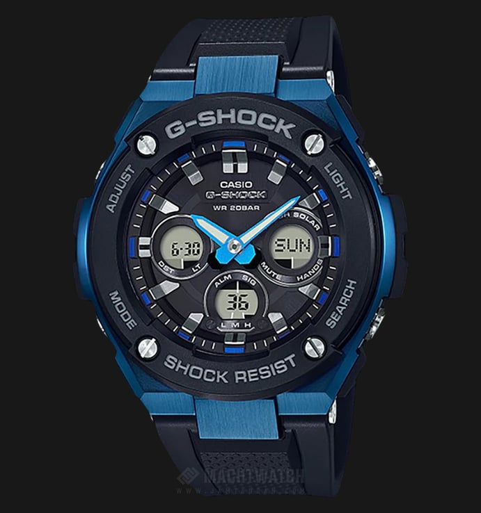 Casio G-Shock G-Steel GST-S300G-1A2DR Tough Solar Blue Case Black Rubber Strap