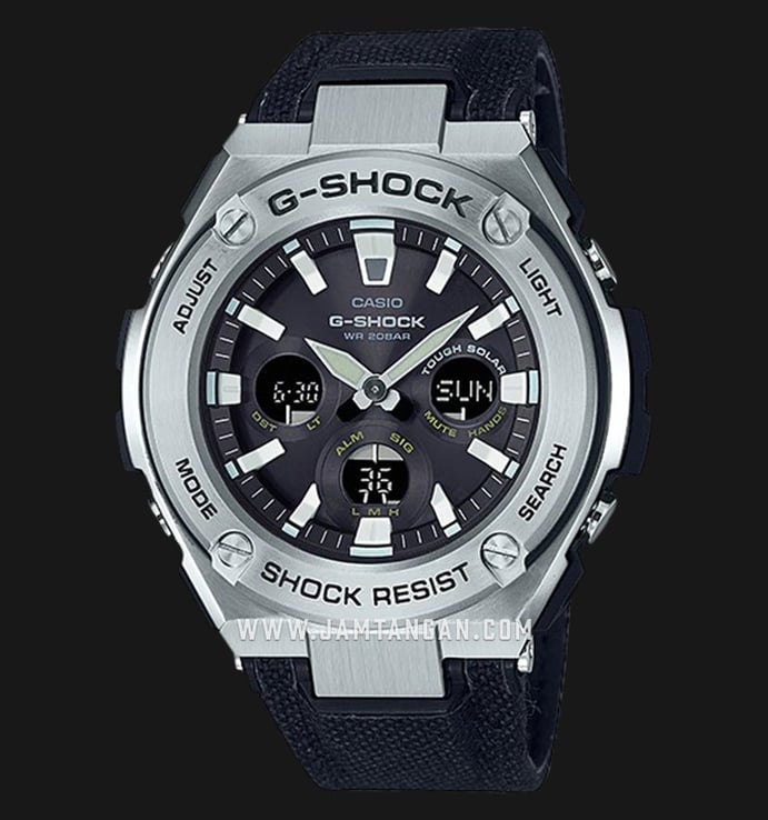 Casio G-Shock G-Steel GST-S330C-1ADR Men Black Digital Analog Dial Blue Nylon Strap