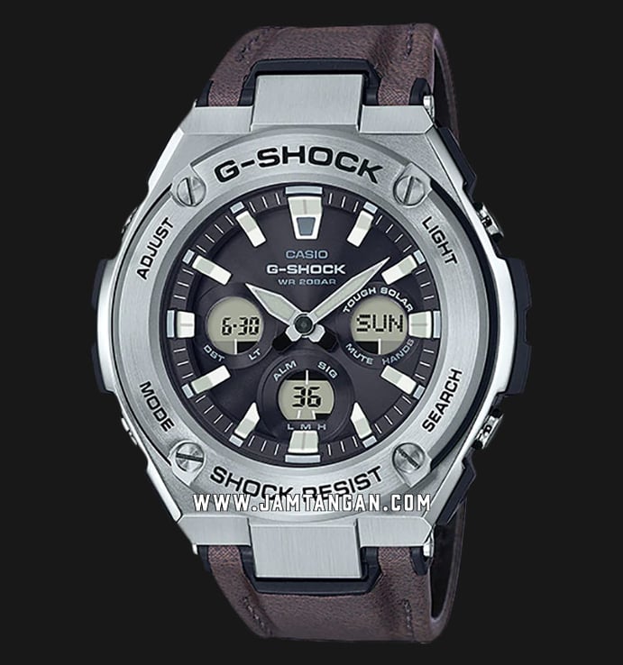 Casio G-Shock G-Steel GST-S330L-1ADR Men Black Digital Analog Dial Brown Leather Strap