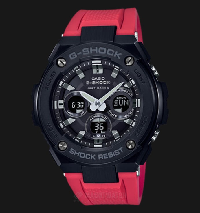 Casio G-Shock Multiband 6 GST-W300G-1A4JF Men Black Digital Analog Dial Red Resin Strap