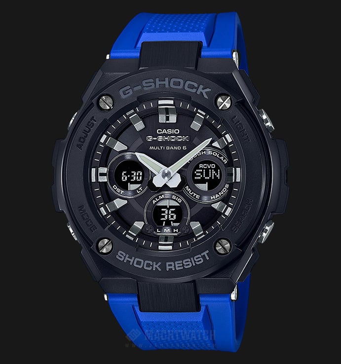 Casio G-Shock G-Steel GST-W300G-2A1JF Men Black Digital Analog Watch Blue Resin Band
