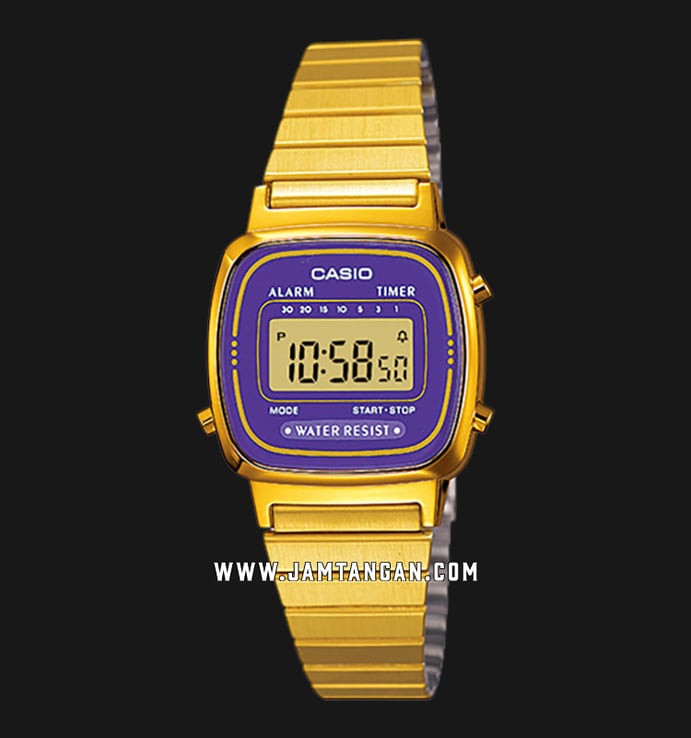 Casio General LA670WGA-6DF Vintage Ladies Purple Digital Dial Gold Stainless Steel Band